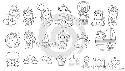 Unicorn cartoon Bundle,Animals cartoon Big collection of decorative for kids,baby characters, card,hand drawn,doodle,clipart Vector Illustration
