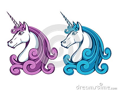 Unicorn. Cartoon unicorn head. Magic animal. Vector Illustration