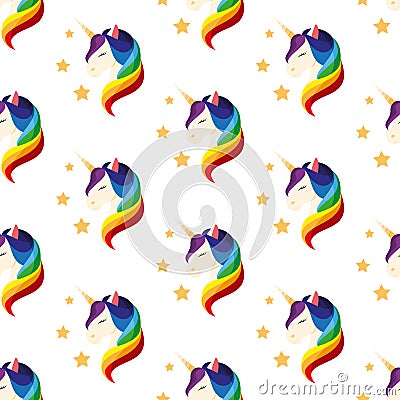 Unicorn with closed eyes. Rainbow mane. Seamless illustration. Cartoon Illustration