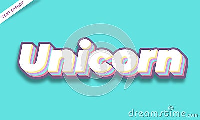 Unicorn colorful text effect template Vector Illustration