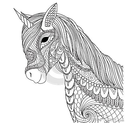 Unicorn for coloring book page and other design element. Vector illustration Vector Illustration