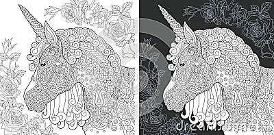 Unicorn Coloring Page Vector Illustration