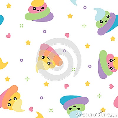 Unicorn cute poop seamless pattern rainbow colorful on white background Vector Illustration