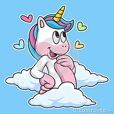 Unicorn Dream a Love in Sky. Cartoon Vector Icon Illustration. Animal Love Icon Concept Isolated Premium Vector Stock Photo