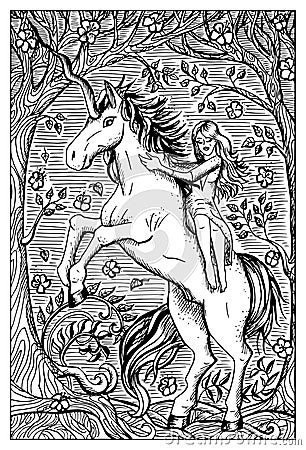 Unicorn. Engraved fantasy illustration Vector Illustration