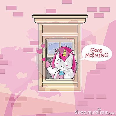 unicorn is enjoying of the morning Stock Photo