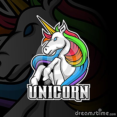 Unicorn Esport logo gaming template Vector Illustration