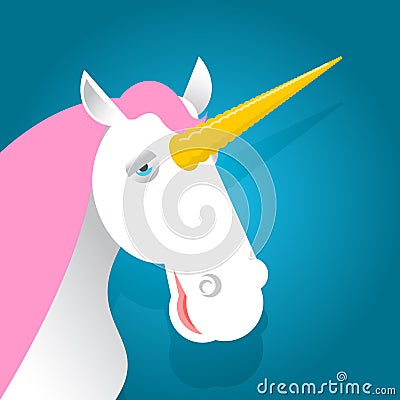 Unicorn fabulous beast with horn. Magic animal with pink mane on Vector Illustration