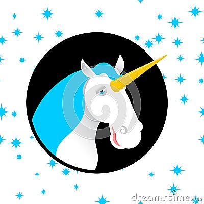 Unicorn fabulous beast with horn. Magic animal with round. Fantastic brute Vector Illustration