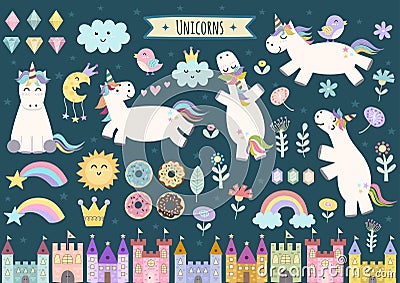 Unicorn and fairytale isolated elements for your design Vector Illustration