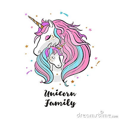 Unicorn family. Love. Magic. Dream Vector Illustration