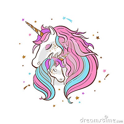 Unicorn family. Love. Magic. Dream 3 Vector Illustration