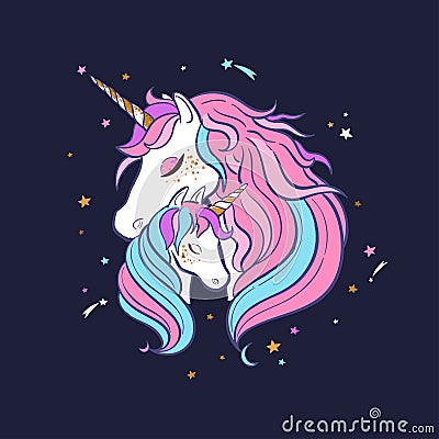 Unicorn family. Love. Magic. Dream 2 Vector Illustration