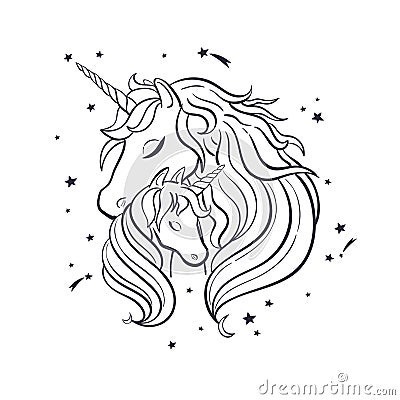 Unicorn family. Love. Magic. Dream 4 Vector Illustration