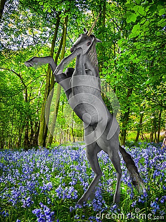 Unicorn in fantasy forest Stock Photo