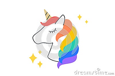 Unicorn. Fun Sticker. Colorful fun sticker - head unicorn Vector Illustration