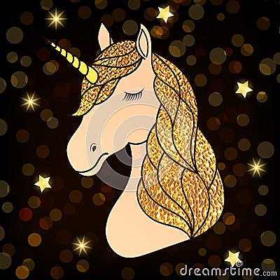 Unicorn with golden hair Vector Illustration