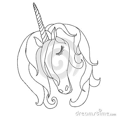 Unicorn hand drawn monochrome sketch. Cartoons cute fairy animal art design stock vector illustration Vector Illustration