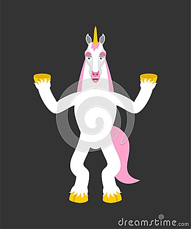 Unicorn happy. Magic horse merry emotions. Fairy Beast Joyful. Vector illustration Vector Illustration