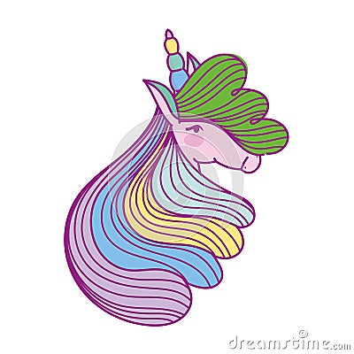 unicorn head rainbow hair Vector Illustration