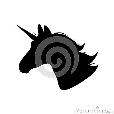 Unicorn head silhouette. Hand drawn Vector illustration. Unicorn Logotype isolated on white. Magic animal profile. Cartoon Illustration