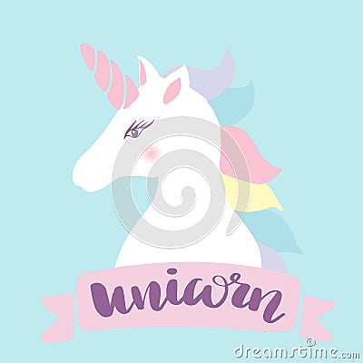 Unicorn head silhouette . Vector hand drawn Inspirational illustration for print, banner, poster. Magic everywhere Cartoon Illustration