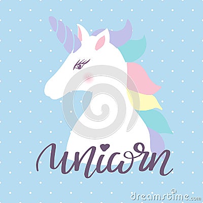 Unicorn head silhouette . Vector hand drawn Inspirational illustration for print, banner, poster. Magic everywhere Cartoon Illustration