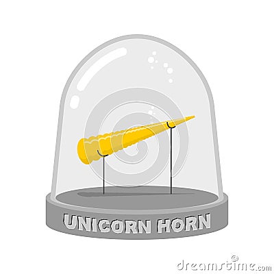 Unicorn horn in Glass bell. Fairy rainbow artifact for study. Sc Vector Illustration