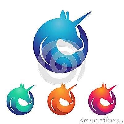 Unicorn Horse with Horn Circle Unique Logo Symbol Vector Illustration