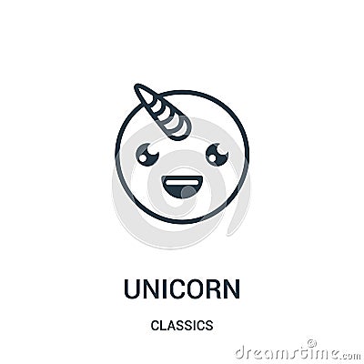 unicorn icon vector from classics collection. Thin line unicorn outline icon vector illustration. Linear symbol Vector Illustration