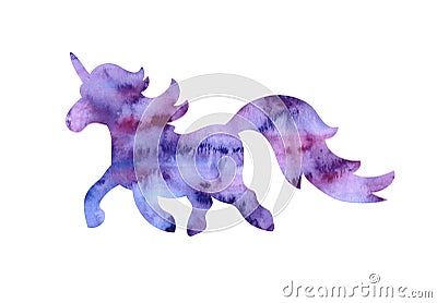 Unicorn illustration isolated on white. Hand draw sillouette horse. Cartoon Illustration
