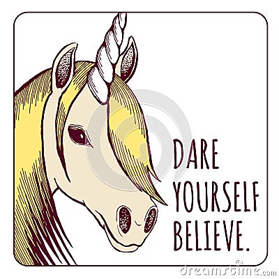 Unicorn illustration with motivating text; vector illustration E Vector Illustration