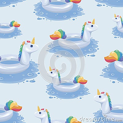 Unicorn. Inflatable circle. Vector background. White Unicorn floats. Pool. White animal Vector Illustration