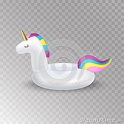 Unicorn inflatable swimming pool ring, tube, float. Vector realistic 3d unicorn icon. Vector Illustration