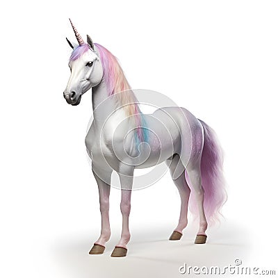 Unicorn isolated on white background. 3D illustration. Studio shot. Cartoon Illustration