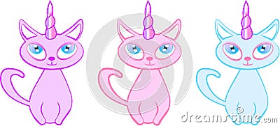 Unicorn Kitten Cats Pastel Colors Cute Vector Stock Photo