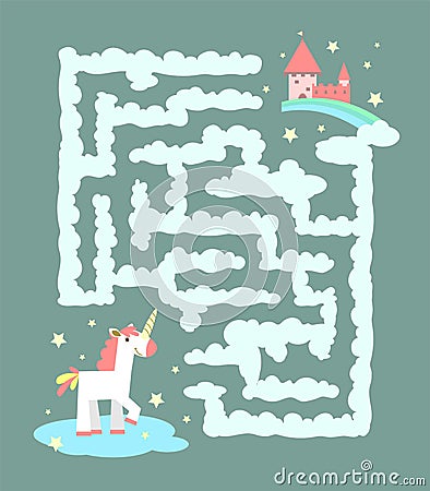 Unicorn in the labyrinth Vector Illustration