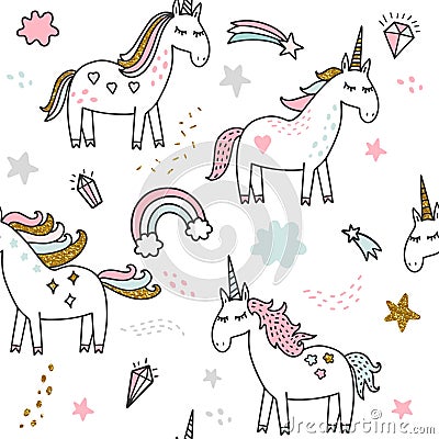 Unicorn magic birthday illustration Vector Illustration