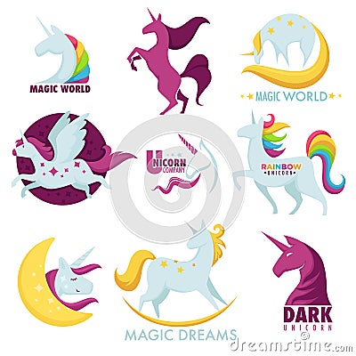 Unicorn magic horse vector rainbow icons Vector Illustration