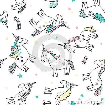 Unicorn magic seamless pattern Vector Illustration