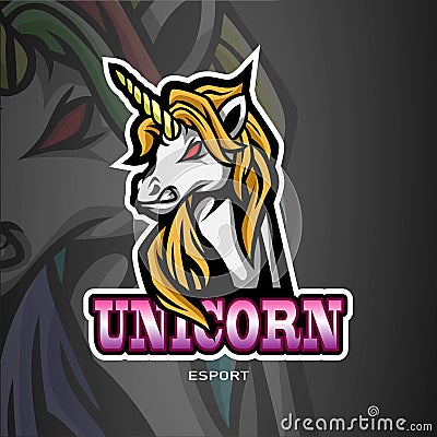 Unicorn mascot esport logo design. Vector Illustration