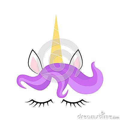 Unicorn minimalistic face horn cute sleeping Stock Photo