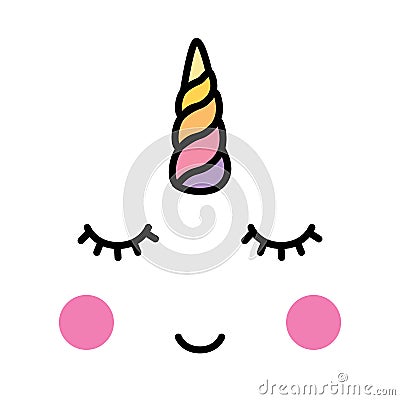 Unicorn minimalistic face horn cute sleeping Vector Illustration