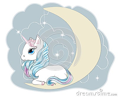 Unicorn on the moon Vector Illustration