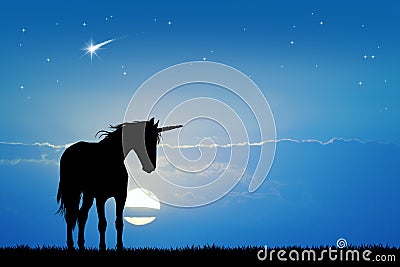 Unicorn in the moonlight Cartoon Illustration