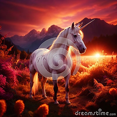 Unicorn, mystic legendary creature, glowing light painting aura illuminated Stock Photo