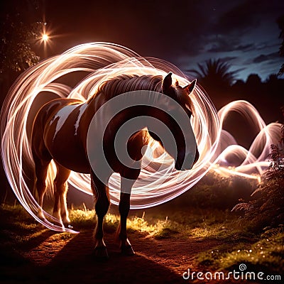 Unicorn, mystic legendary creature, glowing light painting aura illuminated Stock Photo