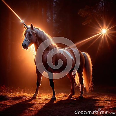 Unicorn, mystic legendary creature, glowing light painting aura illuminated Stock Photo