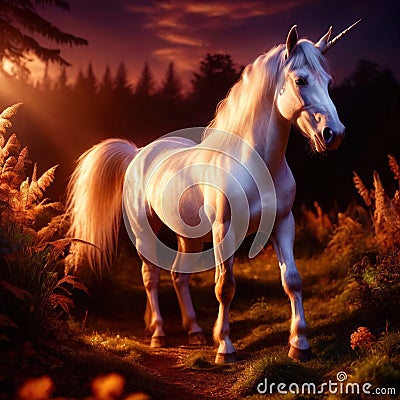 Unicorn, mystic legendary creature, glowing light painting aura illuminated Stock Photo