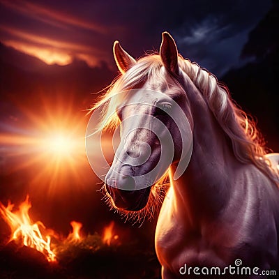 Unicorn, mystic legendary creature, glowing light painting aura illuminated Stock Photo